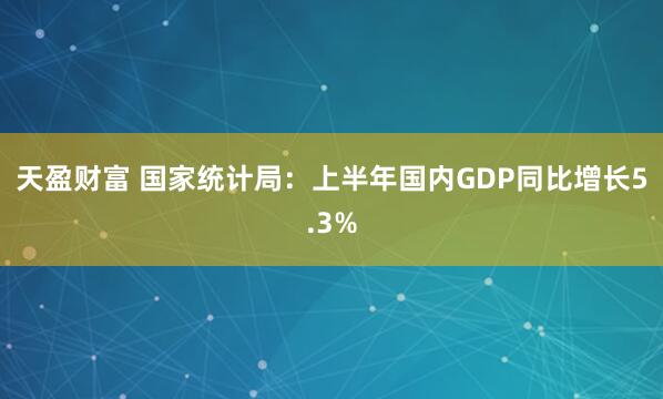 天盈财富 国家统计局：上半年国内GDP同比增长5.3%
